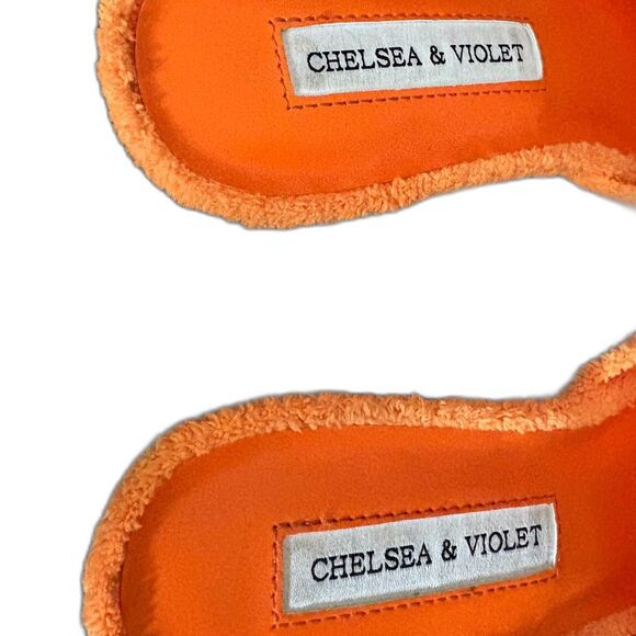 Chelsea & Violet Paris Orange Terry Cloth Bow Heel Sandals Square Toe Size 7.5 - Picture 6 of 7